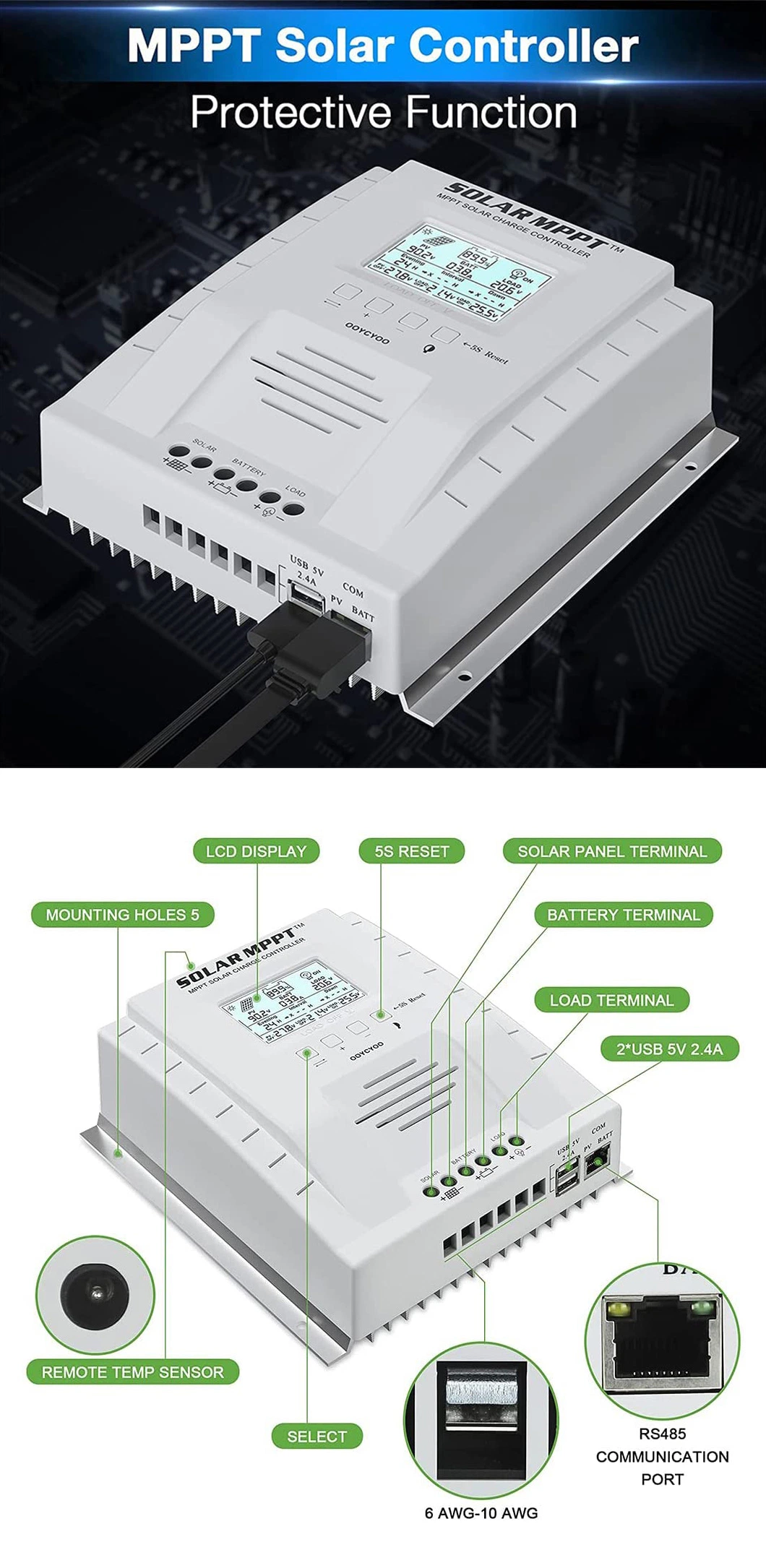 60A MPPT Solar Panel Charge Controller for Solar System Use
