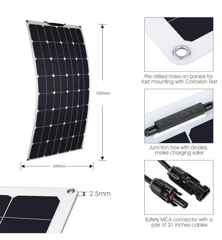 Oraako Solar Panel 50W 100W 120W 200W ETFE Flexible Waterproof Back Contact Flexible Solar Panel for RV