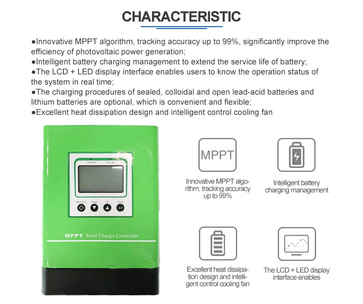 Home Solar Charge Controller MPPT 50A 12V 24V 48V 7 Inch Touch Screen Power Controllers
